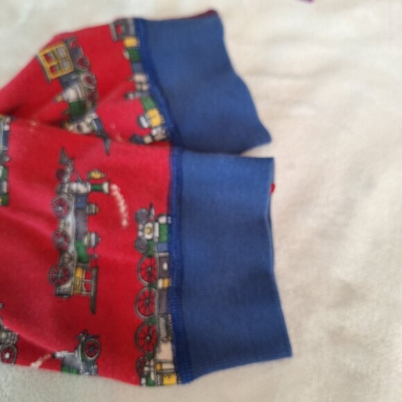 Hanna Andersson Size US 10‎ EU 140 Organic Cotton Long John Pajamas Red Trains - Picture 5 of 11